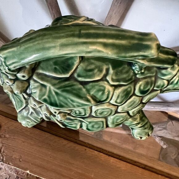 Vintage McCoy Made in The USA Green Turtle Shaped Ceramic watering pitcher. 90’s - Picture 2 of 9
